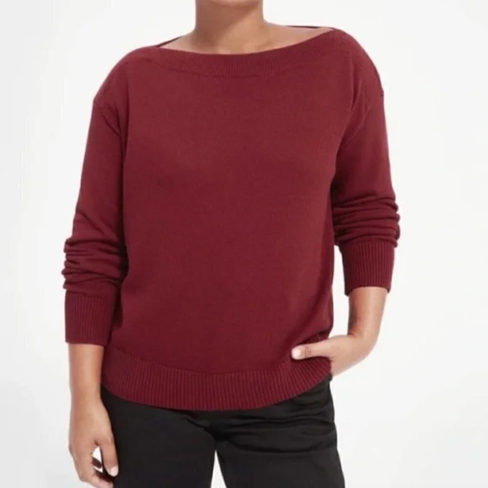 ** Everlane The Soft Cotton Sweater Boatneck Knit Red Maroon Crimson Size XXS